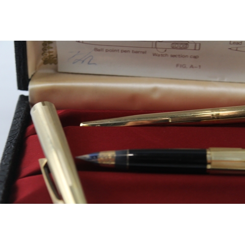 445 - Vintage Sheaffer Skripsert Gold Plated Fountain Pen Set w/ 14ct Gold Nib Boxed