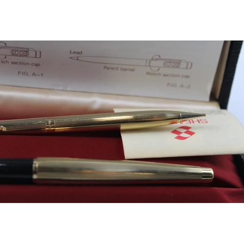 445 - Vintage Sheaffer Skripsert Gold Plated Fountain Pen Set w/ 14ct Gold Nib Boxed