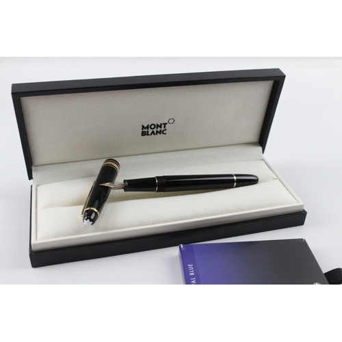 446 - Montblanc Meisterstuck Black Fountain Pen w/ 14ct White Gold Nib WRITING