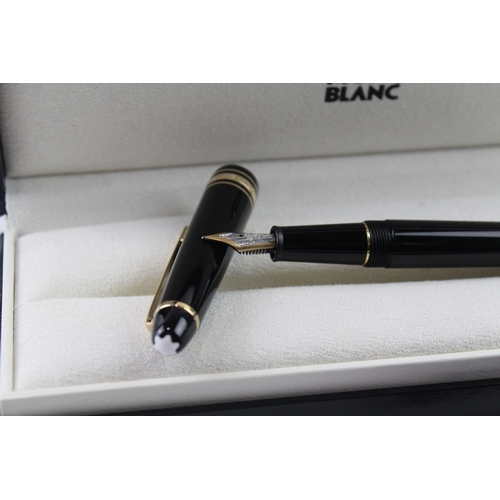 446 - Montblanc Meisterstuck Black Fountain Pen w/ 14ct White Gold Nib WRITING