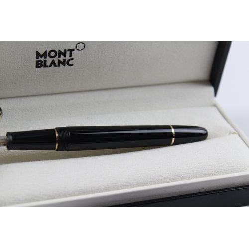 446 - Montblanc Meisterstuck Black Fountain Pen w/ 14ct White Gold Nib WRITING