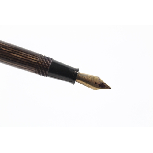 448 - Vintage Waterman W3 Brown Stripe Lacquer Fountain Pen w/ 14ct Gold Nib WRITING