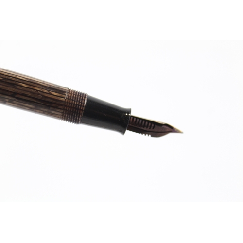 448 - Vintage Waterman W3 Brown Stripe Lacquer Fountain Pen w/ 14ct Gold Nib WRITING