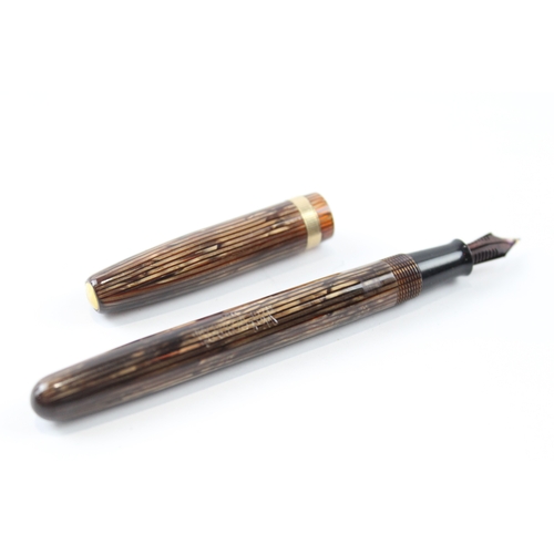 448 - Vintage Waterman W3 Brown Stripe Lacquer Fountain Pen w/ 14ct Gold Nib WRITING