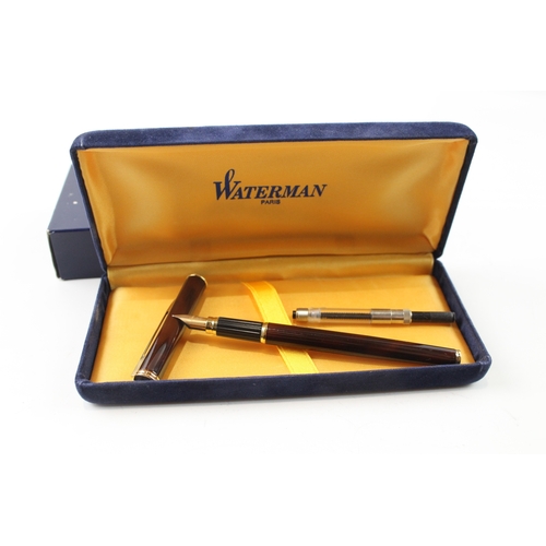 455 - Waterman Executive Brown Lacquer Fountain Pen w/ 18ct Gold Nib WRITING Boxed