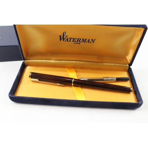 455 - Waterman Executive Brown Lacquer Fountain Pen w/ 18ct Gold Nib WRITING Boxed