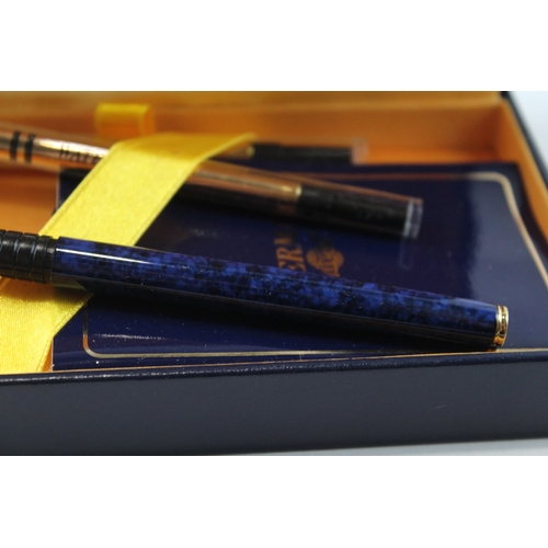 460 - Vintage Waterman Executive Navy Lacquer Fountain Pen w/ 18ct Gold Nib WRITING