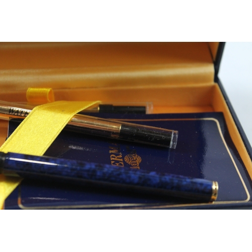 460 - Vintage Waterman Executive Navy Lacquer Fountain Pen w/ 18ct Gold Nib WRITING