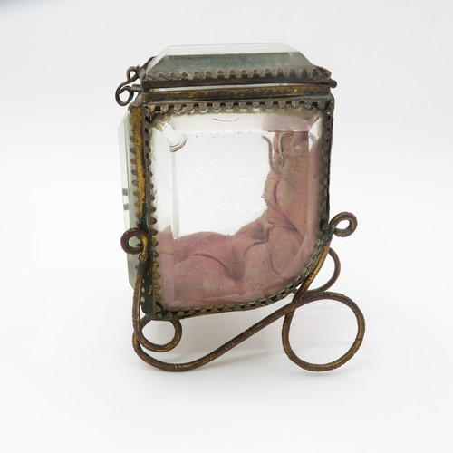 396 - Antique French Bevelled Glass Pocket Watch Holder In Form Of Pram