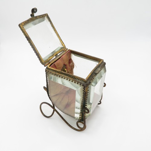 396 - Antique French Bevelled Glass Pocket Watch Holder In Form Of Pram