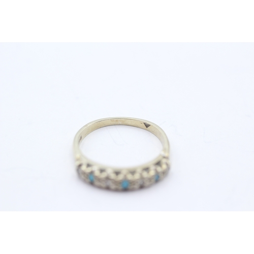 116 - 9ct gold turquoise & diamond half eternity ring (2g) Size K