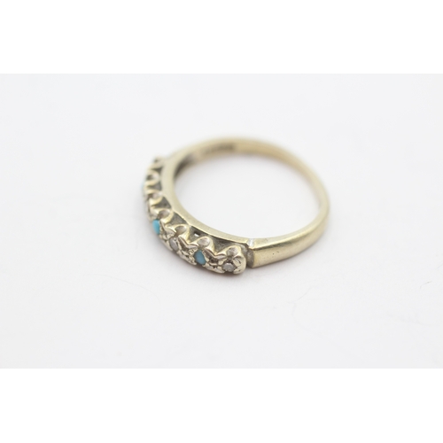 116 - 9ct gold turquoise & diamond half eternity ring (2g) Size K