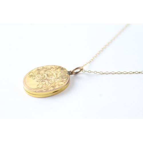 126 - 9ct gold vintage locket pendant w/ 9ct gold chain (8g)