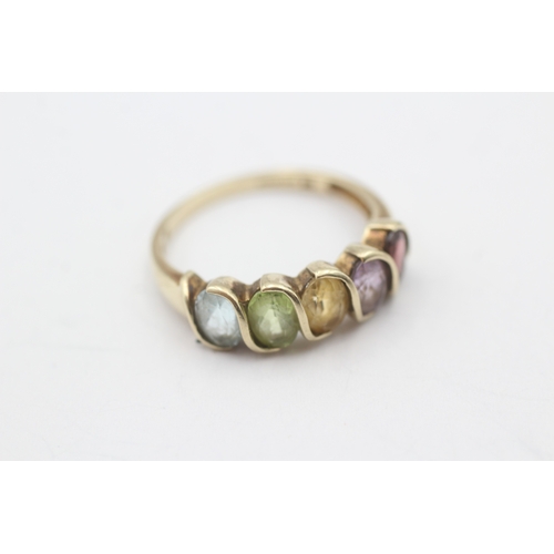 128 - 9ct gold multi-gemstone five stone ring (2.8g) Size Q