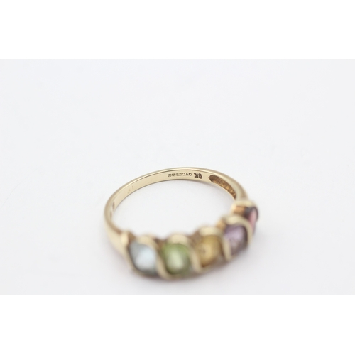 128 - 9ct gold multi-gemstone five stone ring (2.8g) Size Q