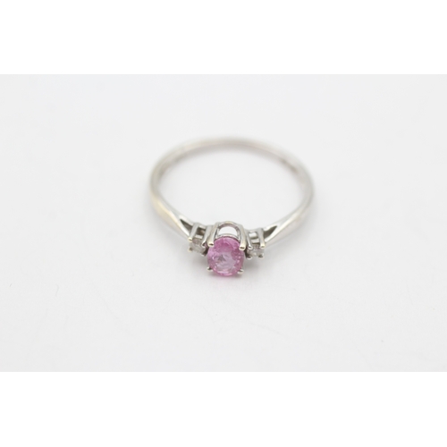 138 - 9ct gold pink sapphire and diamond ring (1.3g) Size L