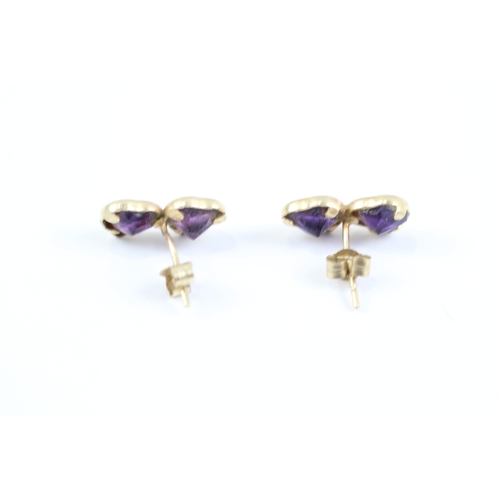 150 - 9ct gold heart cut amethyst stud earrings (0.7g)