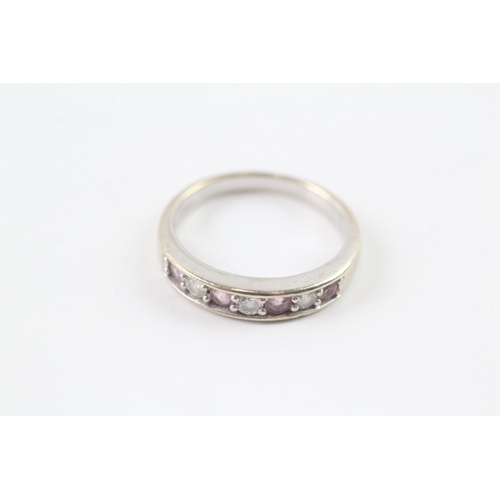 161 - 9ct gold pink sapphire & diamond half eternity ring (2.6g) Size N