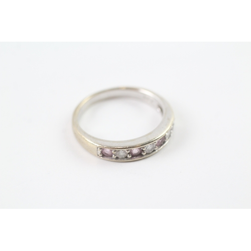 161 - 9ct gold pink sapphire & diamond half eternity ring (2.6g) Size N