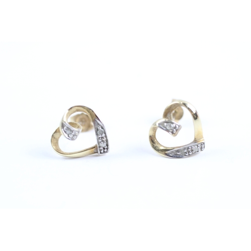 167 - 9ct gold diamond heart stud earrings (1g)