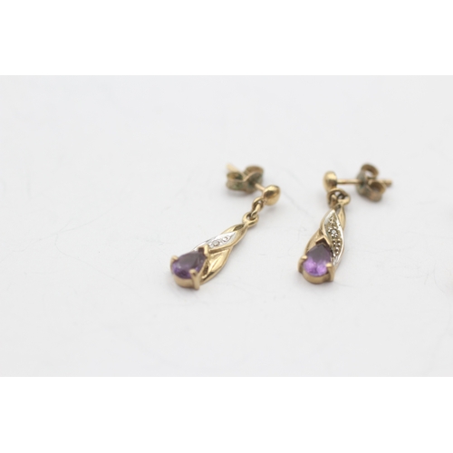 17 - 9ct gold amethyst earring and pendant set (2.1g)