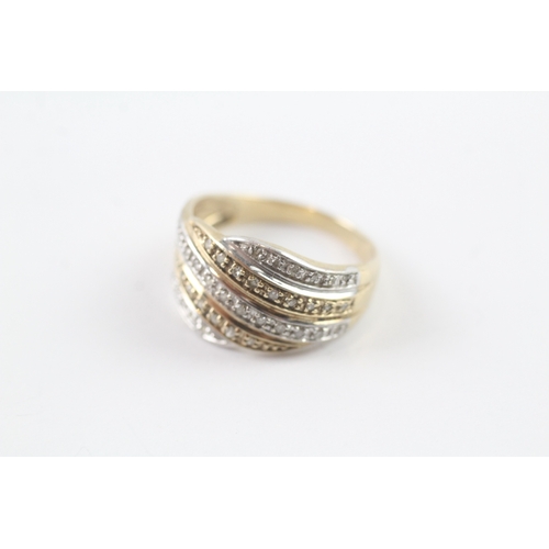 176 - 9ct gold diamond pave multi-row ring (3.8g) Size P