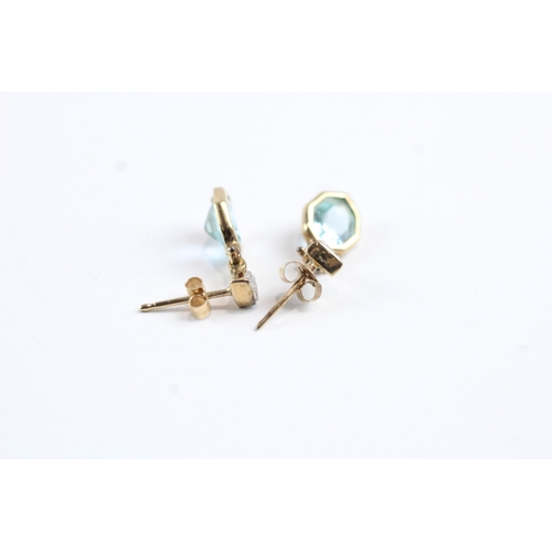 182 - 9ct gold blue gemstone drop earrings w/ posts (1.5g)