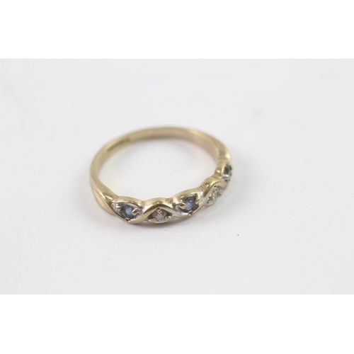 198 - 9ct gold vintage sapphire & diamond half eternity ring (2g) Size N