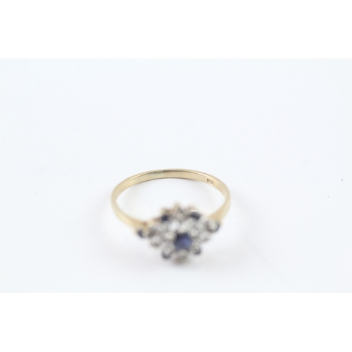 206 - 9ct gold sapphire and diamond cluster ring (1.3g) Size K