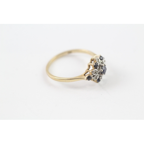 206 - 9ct gold sapphire and diamond cluster ring (1.3g) Size K