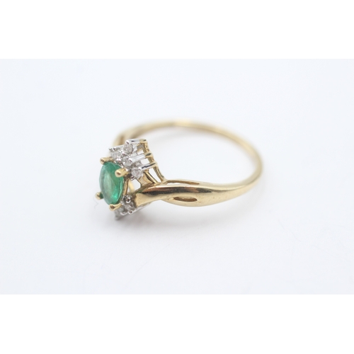 220 - 9ct gold green gemstone and diamond ring (2.2g) Size O