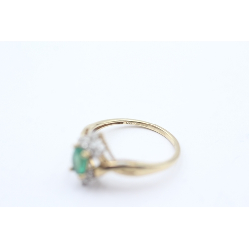 220 - 9ct gold green gemstone and diamond ring (2.2g) Size O