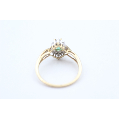 220 - 9ct gold green gemstone and diamond ring (2.2g) Size O