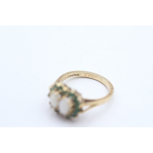 222 - 9ct gold vintage emerald & opal dress ring (3.3g) Size M