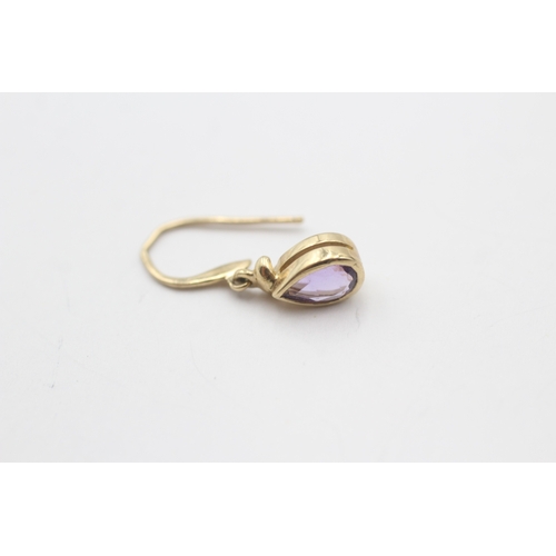 23 - 9ct gold peardrop amethyst hook earrings (1.8g)