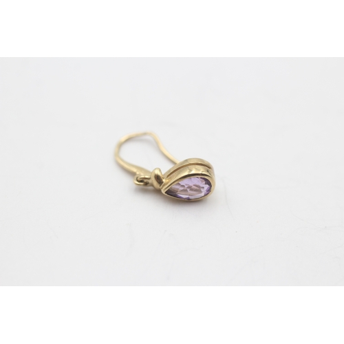 23 - 9ct gold peardrop amethyst hook earrings (1.8g)