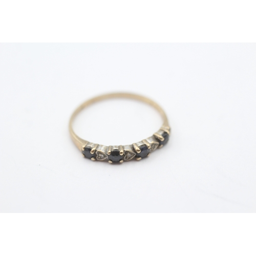 247 - 9ct gold vintage sapphire & diamond half eternity ring (1.1g) Size N