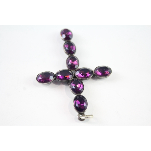 258 - Antique Silver Purple Paste Cross Pendant 9g