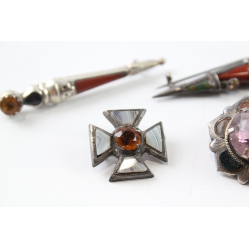 260 - Collection of Sterling Silver Antique Scottish Brooches inc. Gemstone x 4 20g