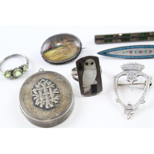 263 - Collection of Silver Antique Jewellery inc. Victorian, Enamel, Paste x 9 64g