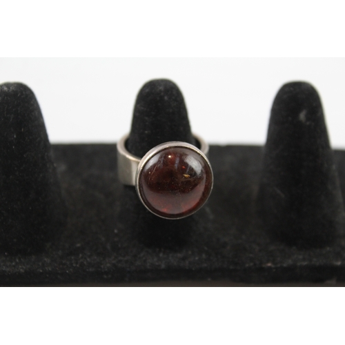 275 - N.E. From Denmark Sterling Silver Mid Century Modernist Amber Ring 10g