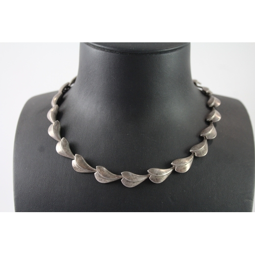 282 - Georg Jensen Sterling Silver Lotus Collar Necklace 61g