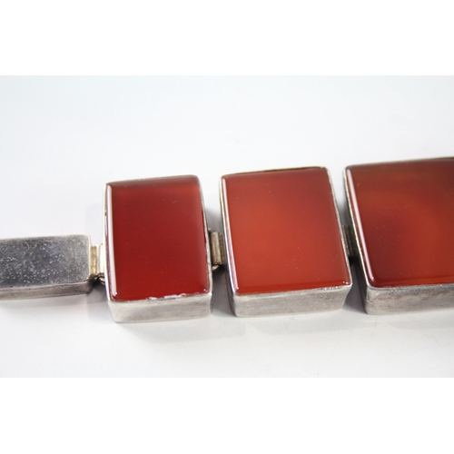 289 - Sterling Silver Agate Panel Modernist Bracelet 74g