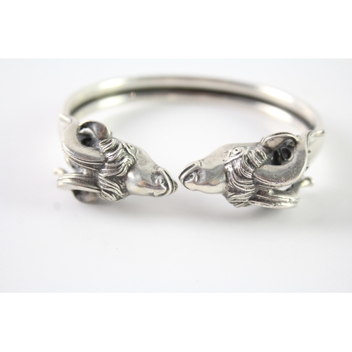 292 - Sterling Silver Double Rams Head Torque Bangle 46g