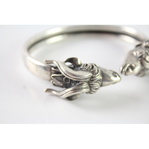 292 - Sterling Silver Double Rams Head Torque Bangle 46g