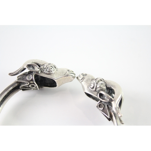 292 - Sterling Silver Double Rams Head Torque Bangle 46g