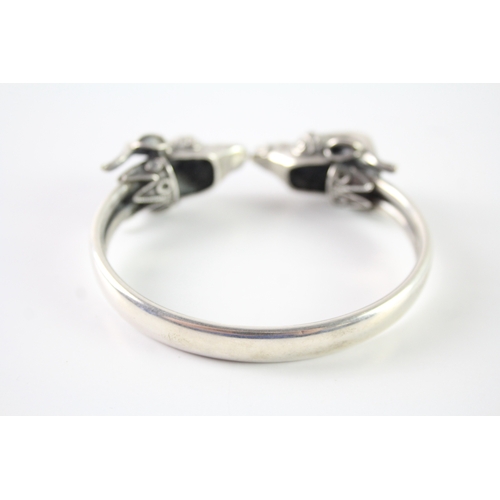 292 - Sterling Silver Double Rams Head Torque Bangle 46g