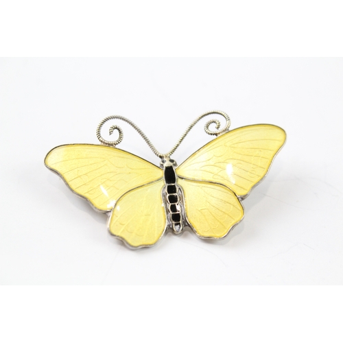 294 - Finn Jensen Norway Sterling Silver Yellow Enamel Butterfly Brooch 8g