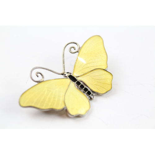 294 - Finn Jensen Norway Sterling Silver Yellow Enamel Butterfly Brooch 8g