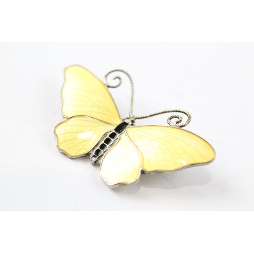 294 - Finn Jensen Norway Sterling Silver Yellow Enamel Butterfly Brooch 8g